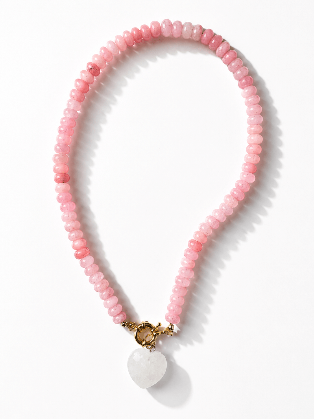 Pink Natural Stone Beaded Necklace with Heart Charm - Freckled Poppy