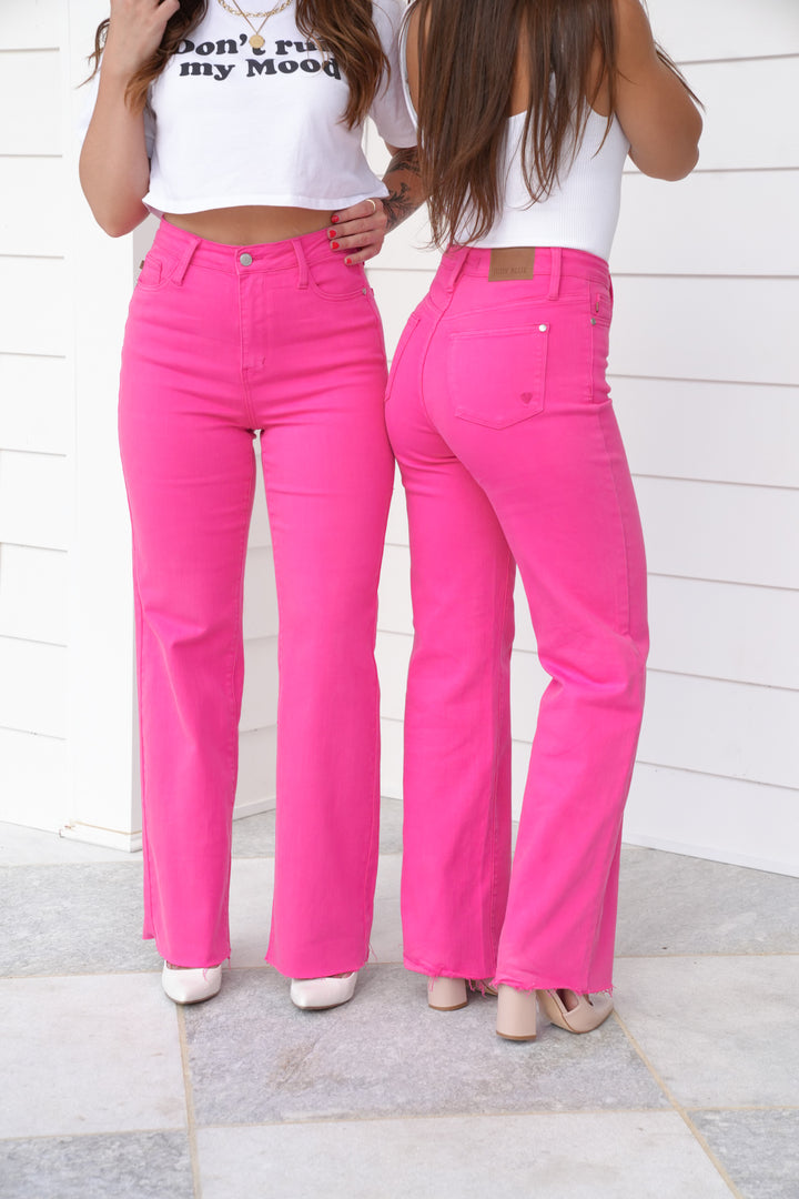 Judy Blue All the Heart Eyes High Rise Hot Pink 90's Straight Leg Jeans