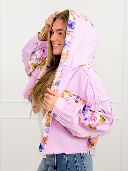 POL Floral Print Long Sleeve Button Up Shacket