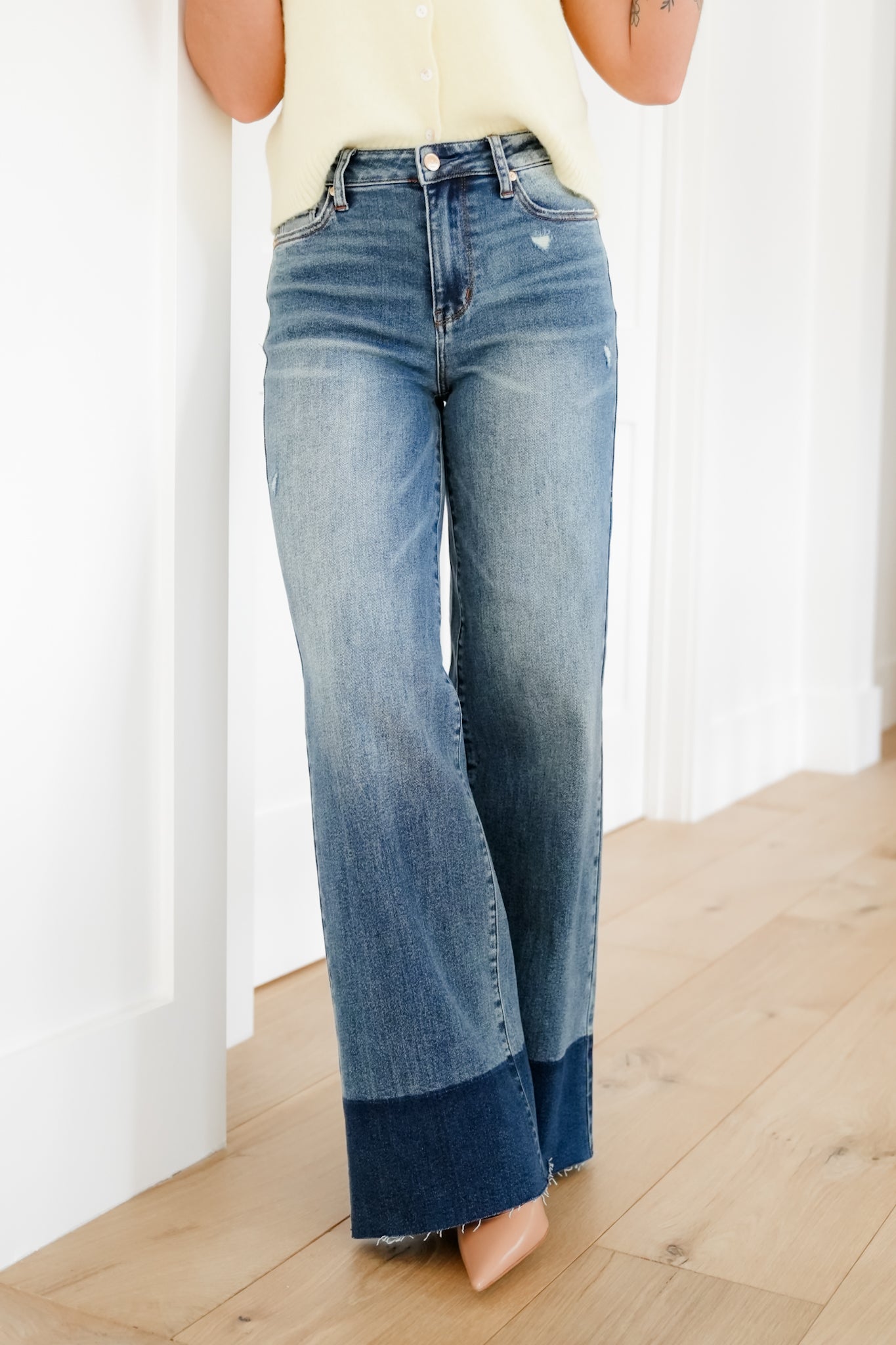 Judy Blue High Rise Dark Wash Two Tone Column Straight Leg Jeans