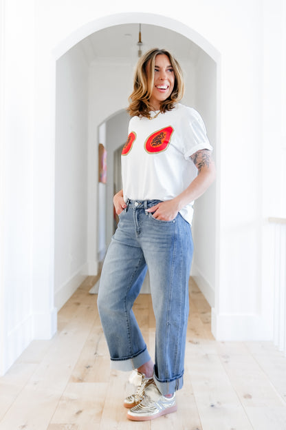 Mica High Rise Light Wash Barrel Jean with Cuffed Hem