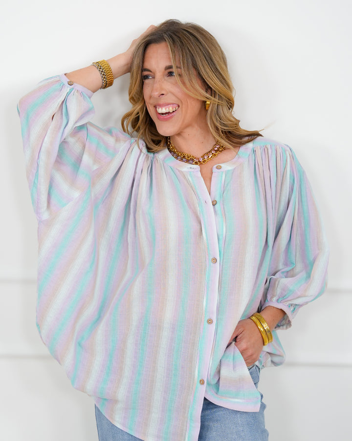 Striped Long Sleeve Button Up Blouse