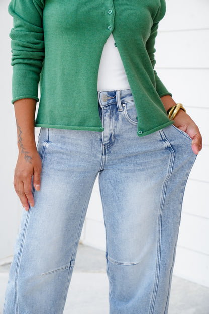 Risen High Rise Light Wash Boyfriend Cuffed Barrel Jeans