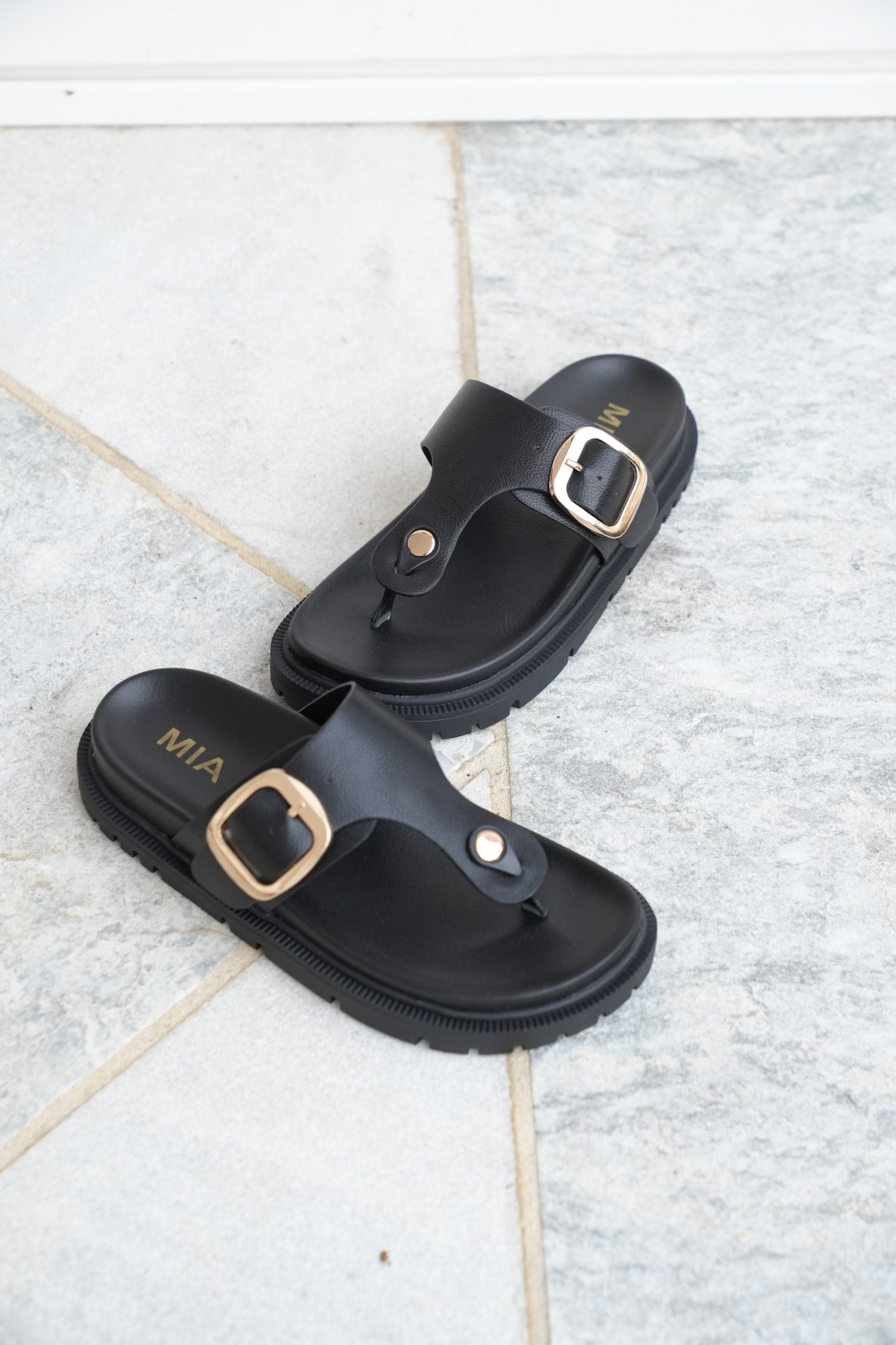 MIA Vegan Leather Buckle Thong Sandal