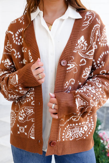 Long Sleeve Paisley Knit Cardigan