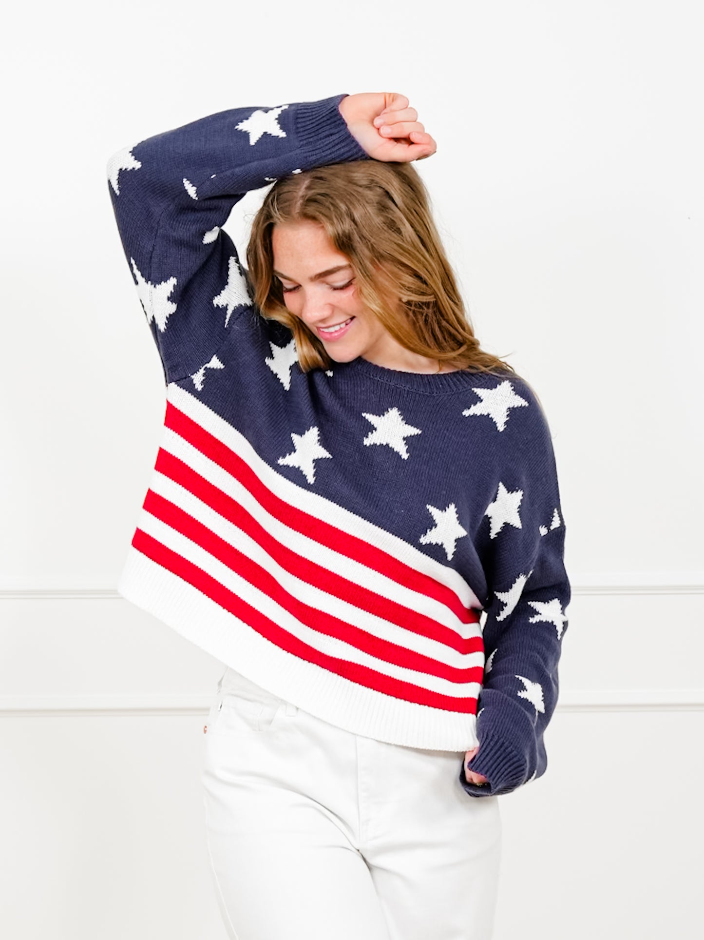 Knit Long Sleeve American Flag Sweater