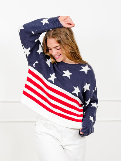 Knit Long Sleeve American Flag Sweater