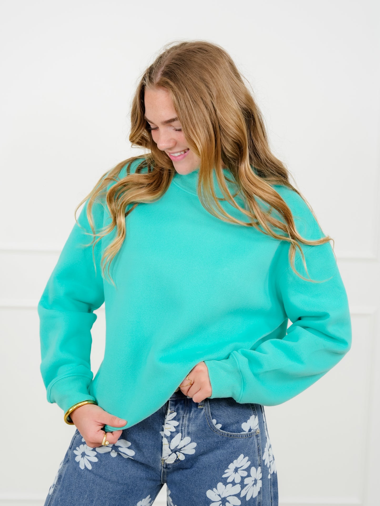 Plus/Reg Solid Long Sleeve Mock Neck Pullover Sweatshirt