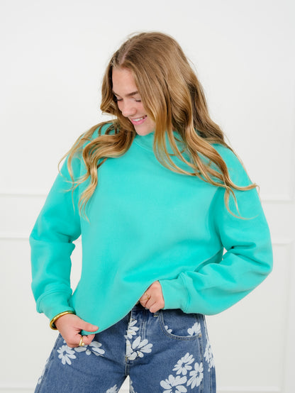 Plus/Reg Solid Long Sleeve Mock Neck Pullover Sweatshirt