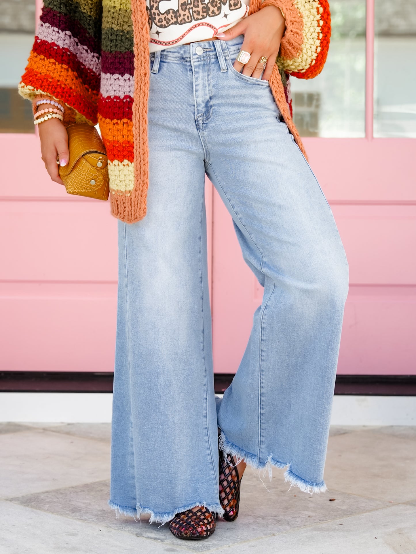 Restock! The Downtown Honey High Rise Light Wash Multiple Inseam Wide Leg Jeans - Freckled Poppy