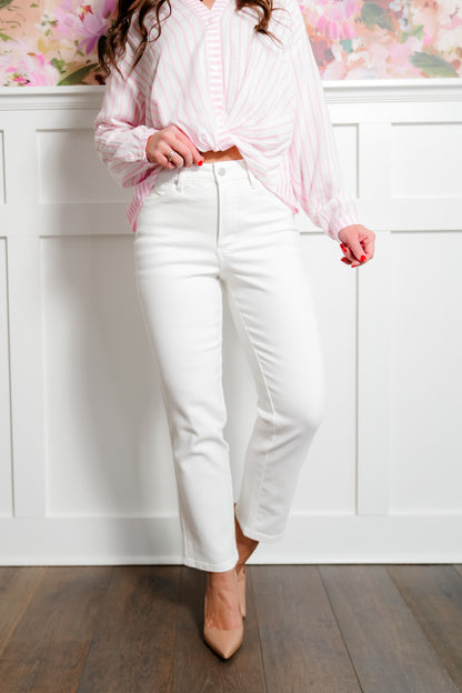 Judy Blue High Rise White Tummy Control Ankle Straight Leg Jeans