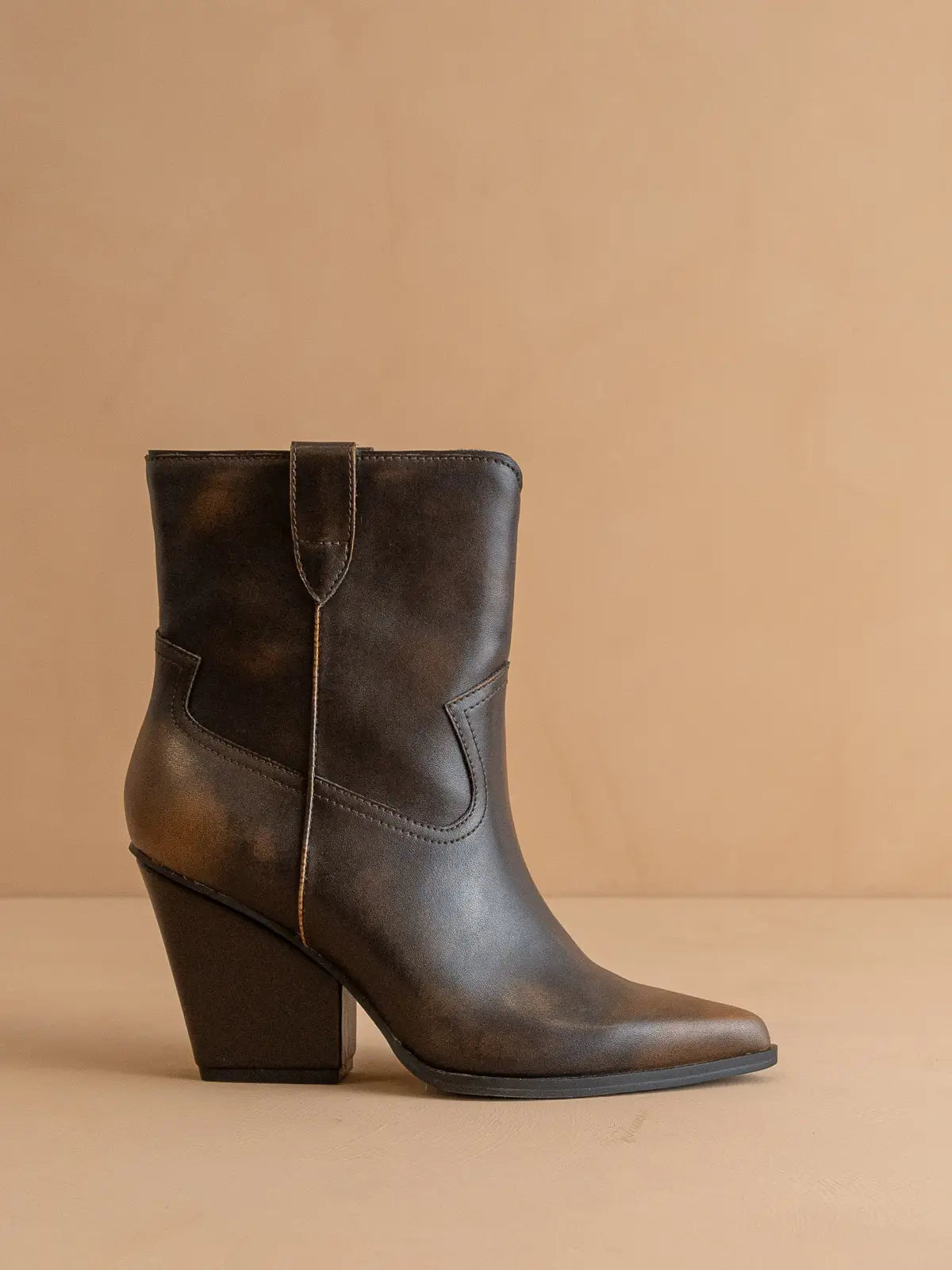 Restock! Distressed Vegan Leather Western Ankle Boots with Pointed Toe