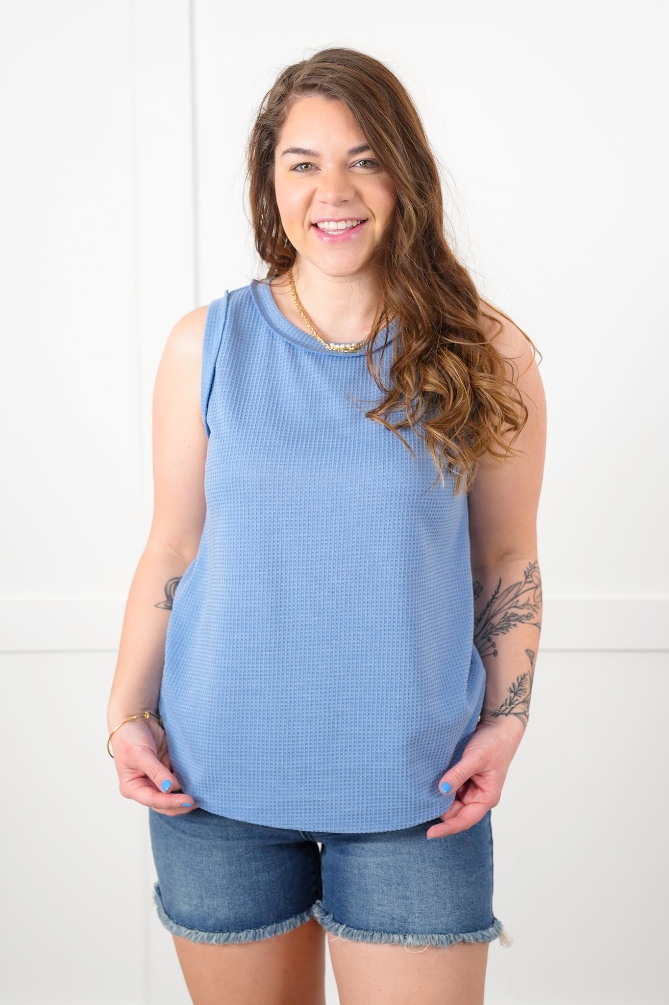 Door Buster! Plus/Reg Thermal Round Neck Tank Top with Reverse Seam Detail