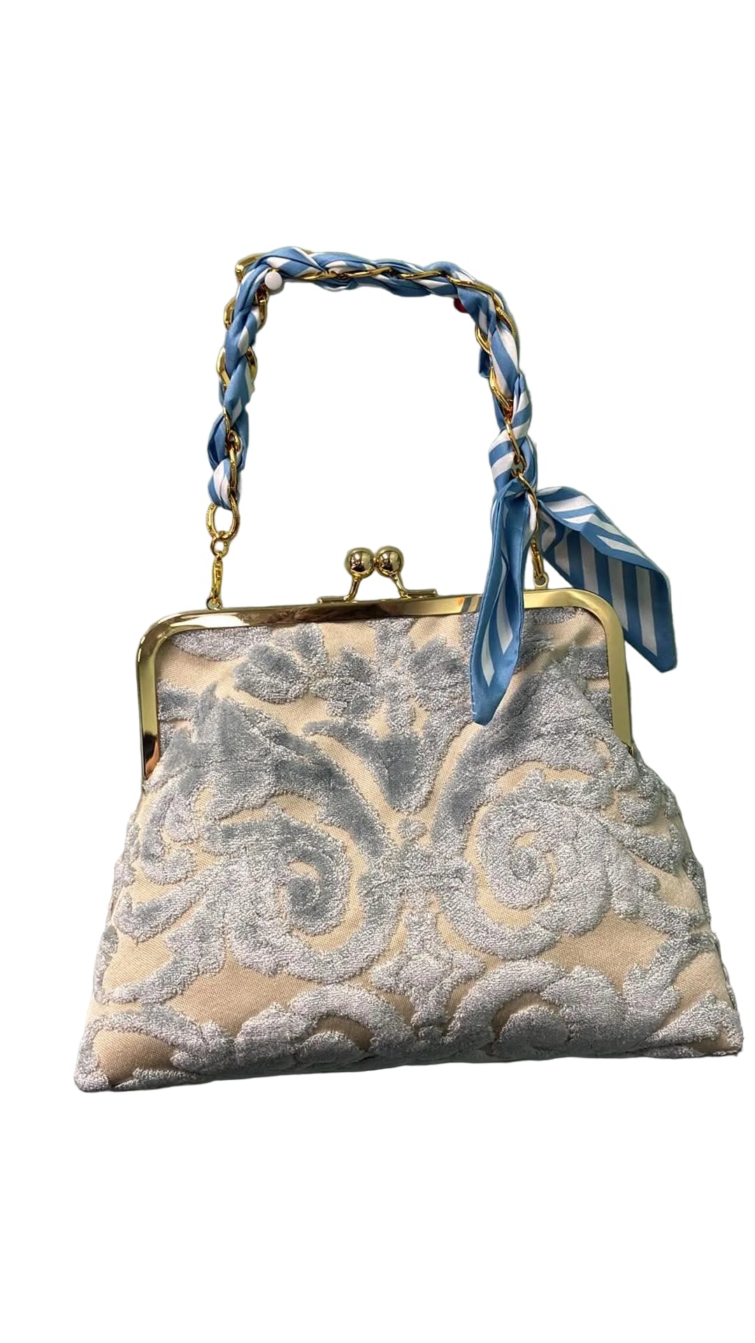 Prussian Blue Textured Floral Shoulder Bag - Freckled Poppy