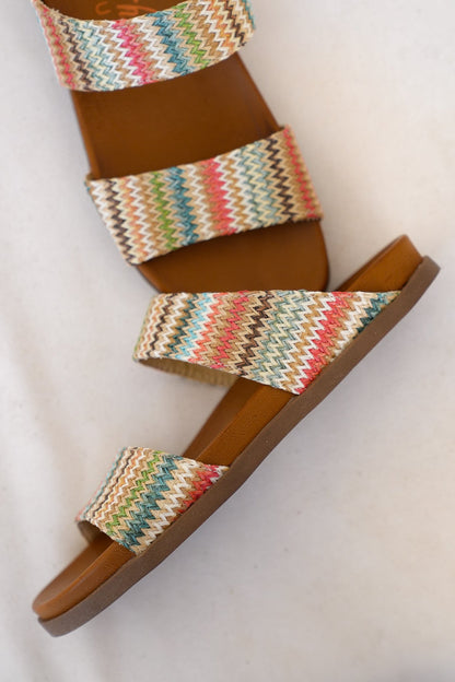 Blowfish Woven Slide Sandals with Colorful Zigzag Straps