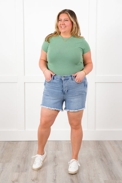Basic Short Sleeve Round Neck Ribbed Knit Top