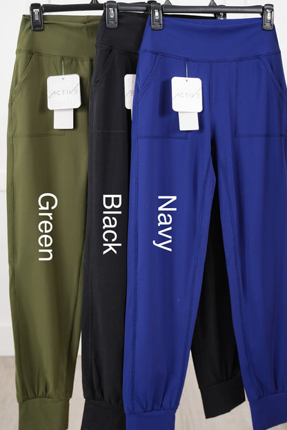 Plus/Reg Solid Elastic High Waisted Joggers
