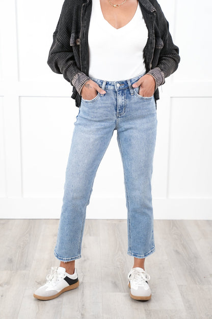 Lovervet High Rise Light Wash Cropped Straight Leg Jeans