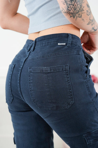 Risen High Rise Navy Cargo Pants