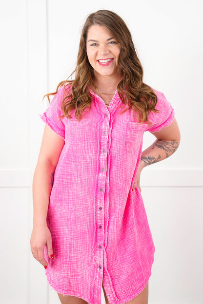 Door Buster! Zenana Washed Button Down Double Gauze Shirt Dress