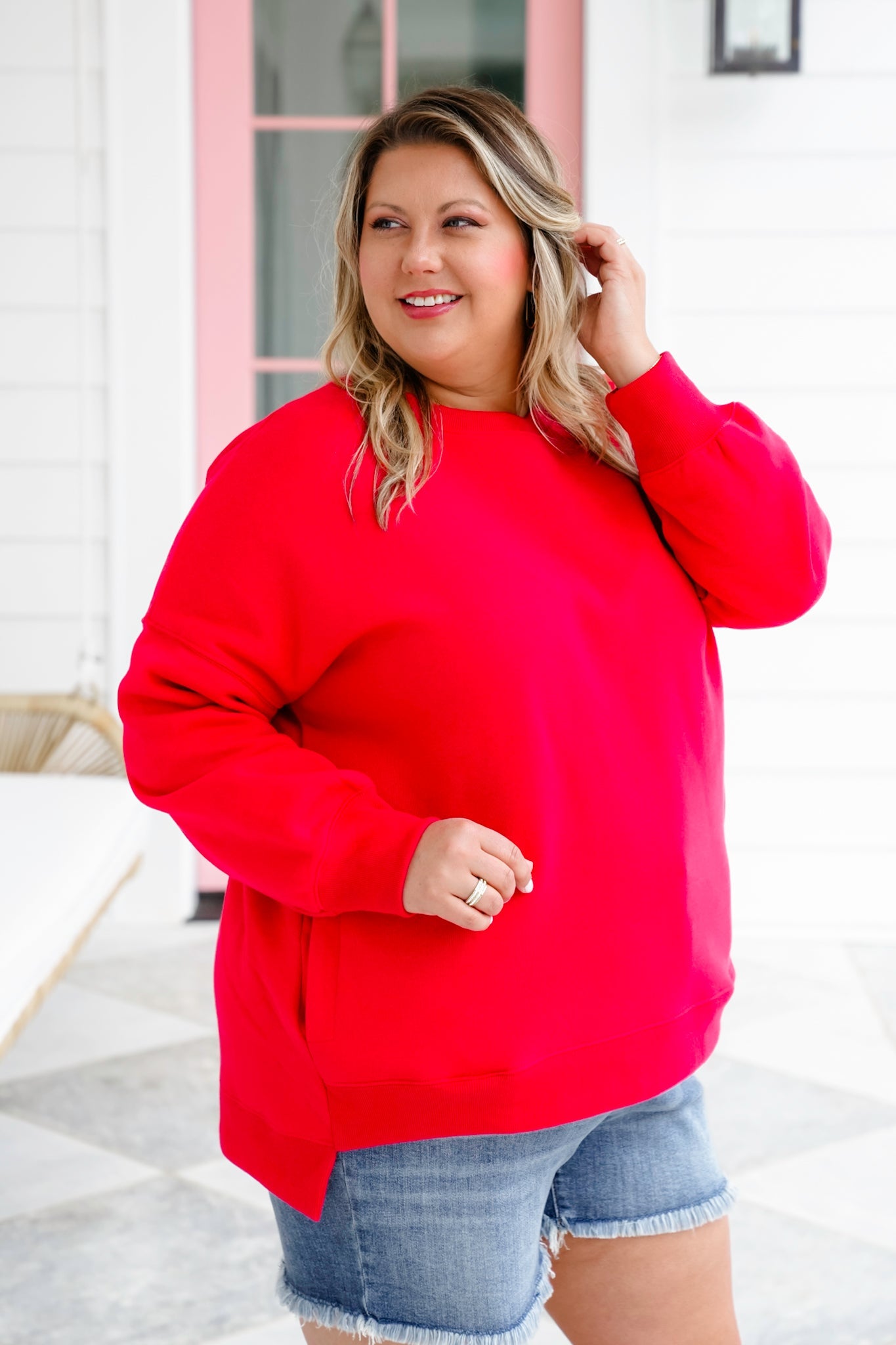 Door Buster! PLUS/REG Zenana Fleece Hi-Low Sweatshirts with Pocket