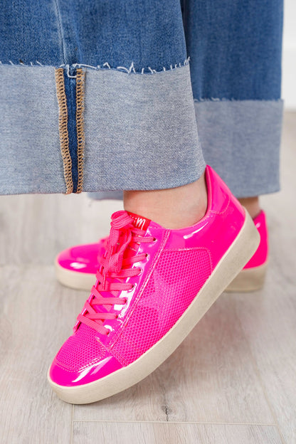 Patent Finish Low Top Sneaker with Mesh Panel Accents
