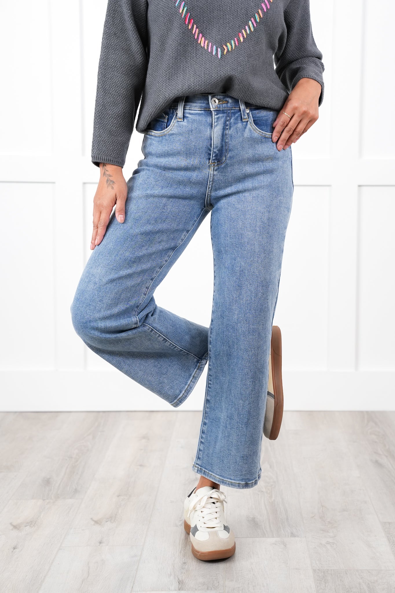 Special A High Rise Light Wash Cropped Wide Leg Jeans