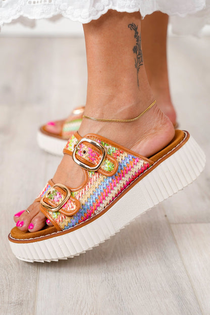 Platform Slide Sandal with Adjustable Buckle Straps
