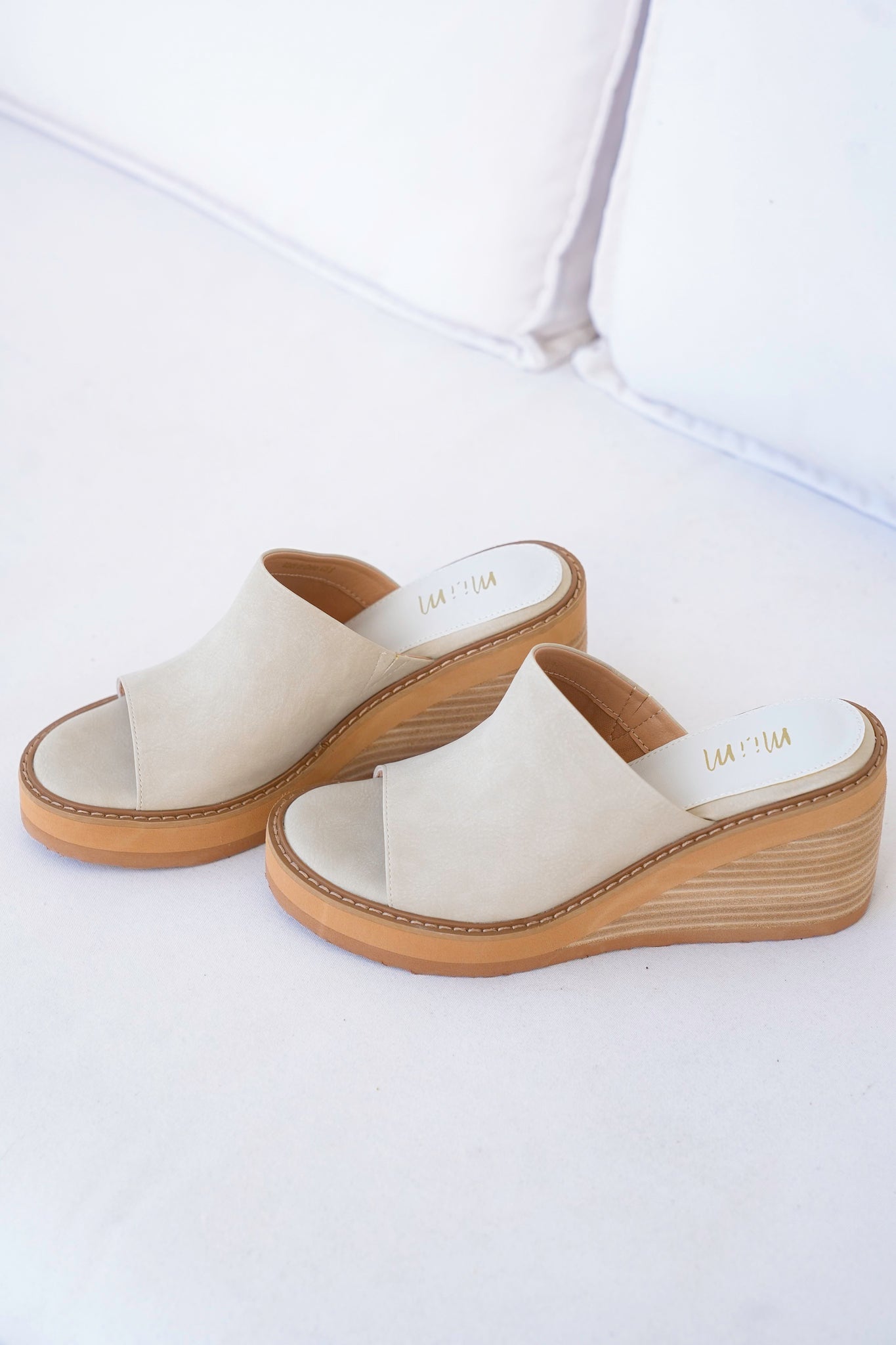 Chic Sandstone Wedge Heel Mule with Vegan Leather Upper
