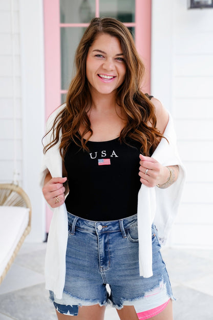 Sleeveless U-Neck "USA" Bodysuit