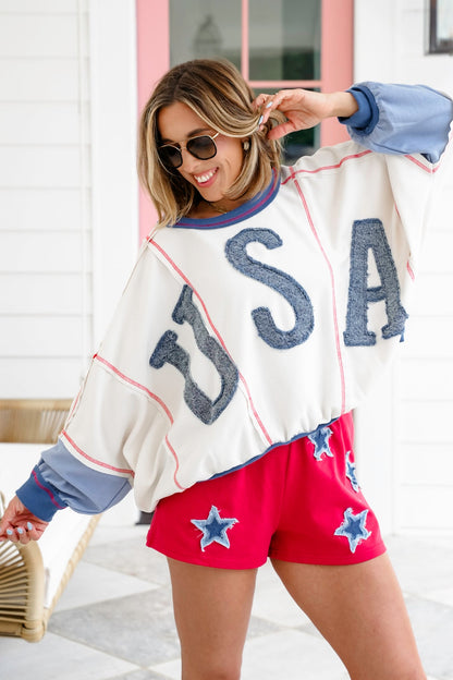 Long Sleeve "USA" Patchwork Detail