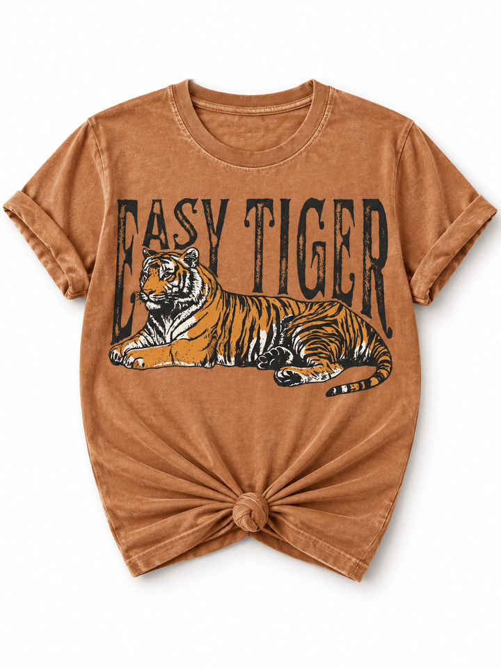 Plus/Reg Short Sleeve Easy Tiger Graphic Tee - Freckled Poppy
