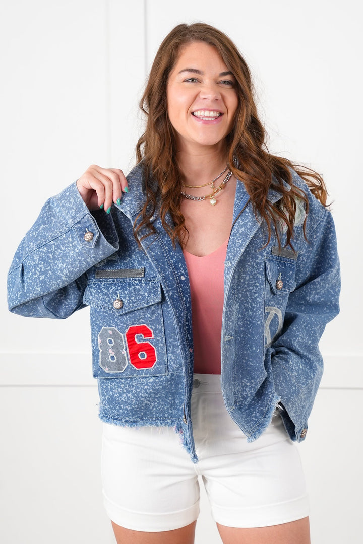 POL Vintage Wash Long Sleeve Jacket with Patch Detail