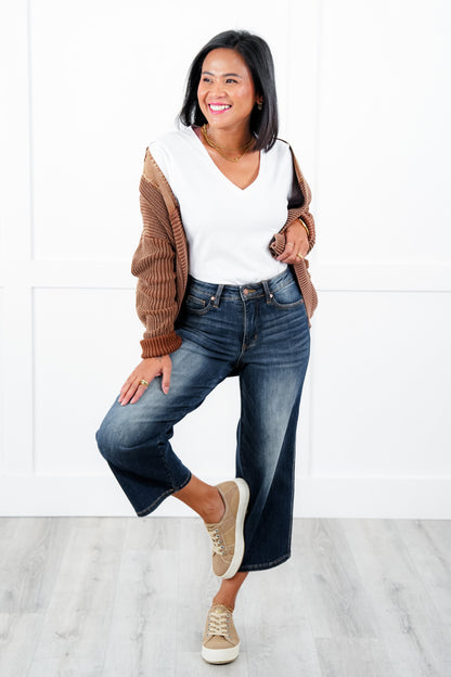 Judy Blue The Juliette Mid Rise Dark Wash Tummy Control Cropped Wide Leg Jeans