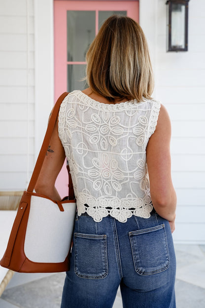 Floral Crochet Sleeveless Crop Tank Top