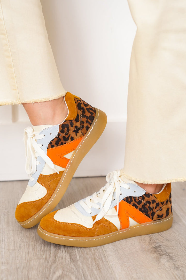 MIA Low Top Sneaker with Suede and Leopard Print Detailing