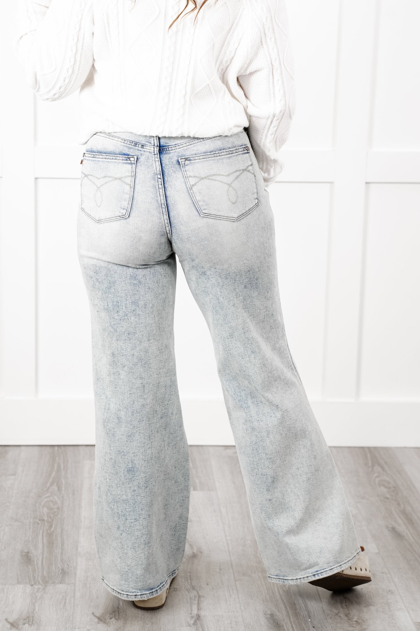 Judy Blue High Rise Light Wash Tummy Control Retro Wide Leg Jeans