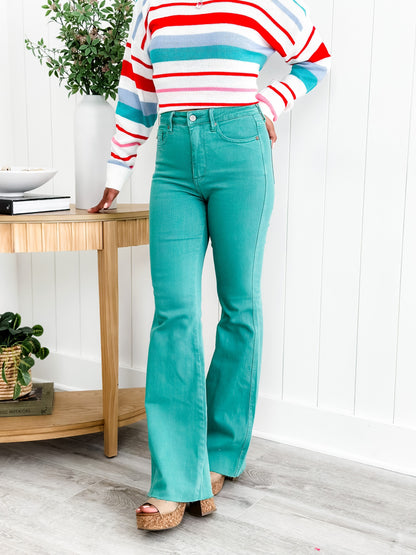 Judy Blue Breakfast at Tiffany's Topaz High Rise Tummy Control Flare Jeans