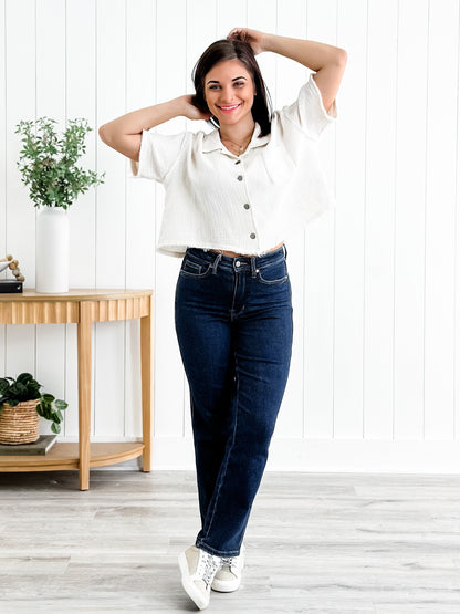 Judy Blue Straight Snatched High Rise Dark Wash Tummy Control Non Distressed Straight Leg Jeans