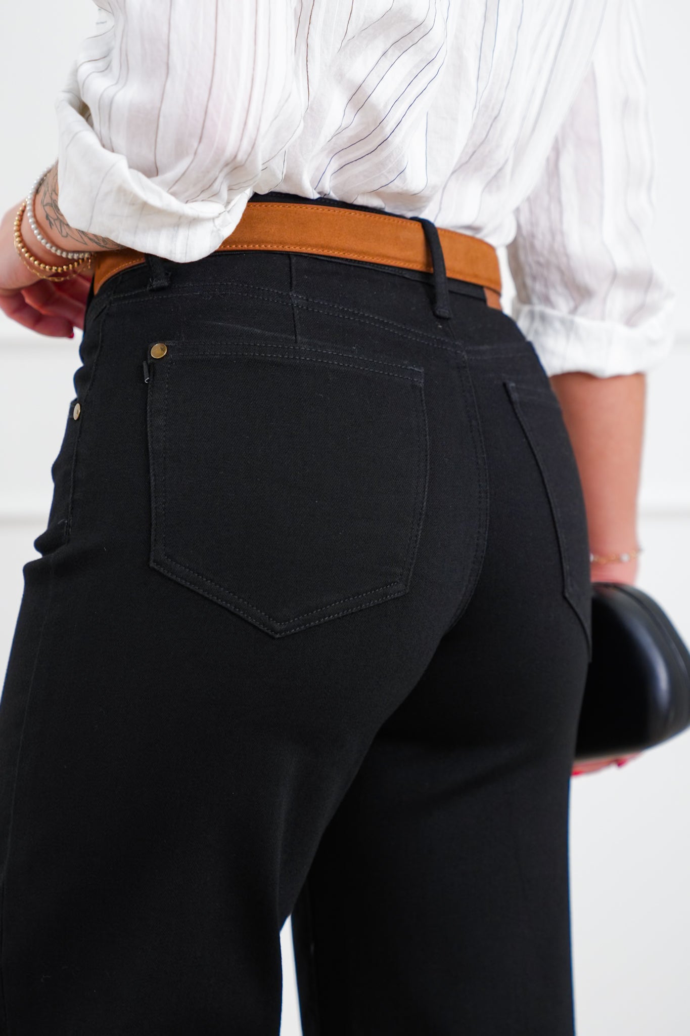 Judy Blue High Rise Black Retro Wide Leg Jeans with Slimming Yoke Seaming