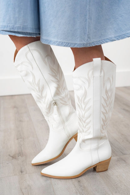 High Western Embroidered Block Heel Boots