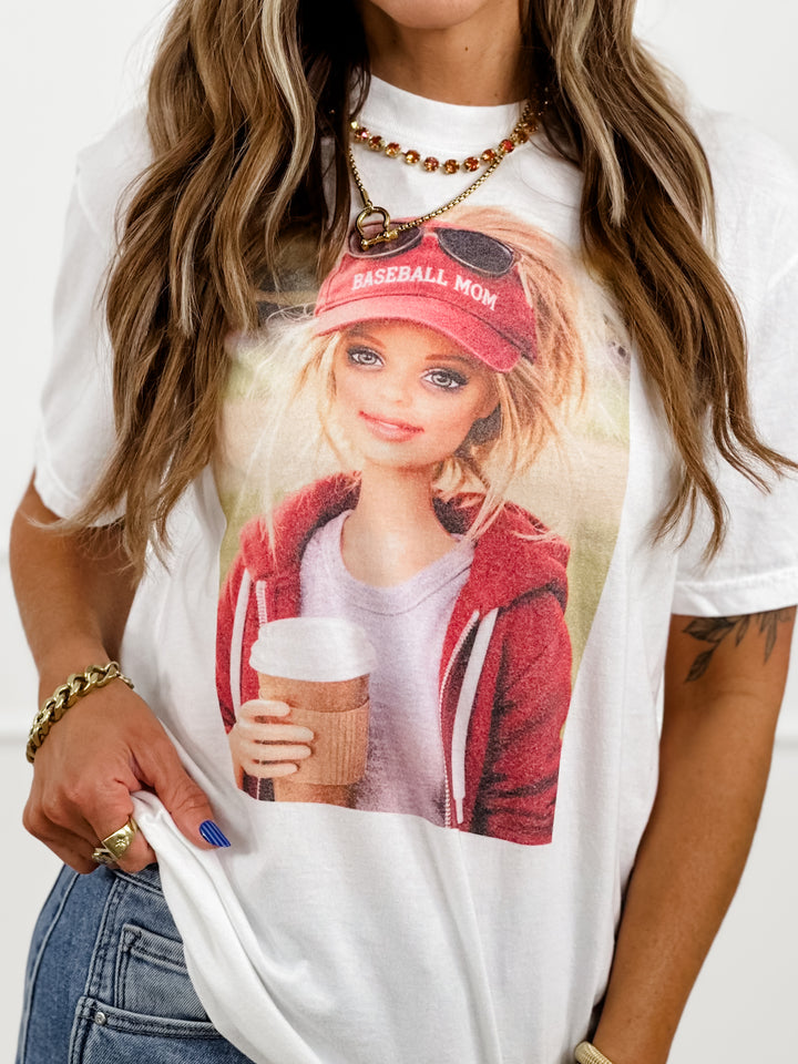 Plus/Reg Short Sleeve "Barbie Baseball Mom" Graphic Tee