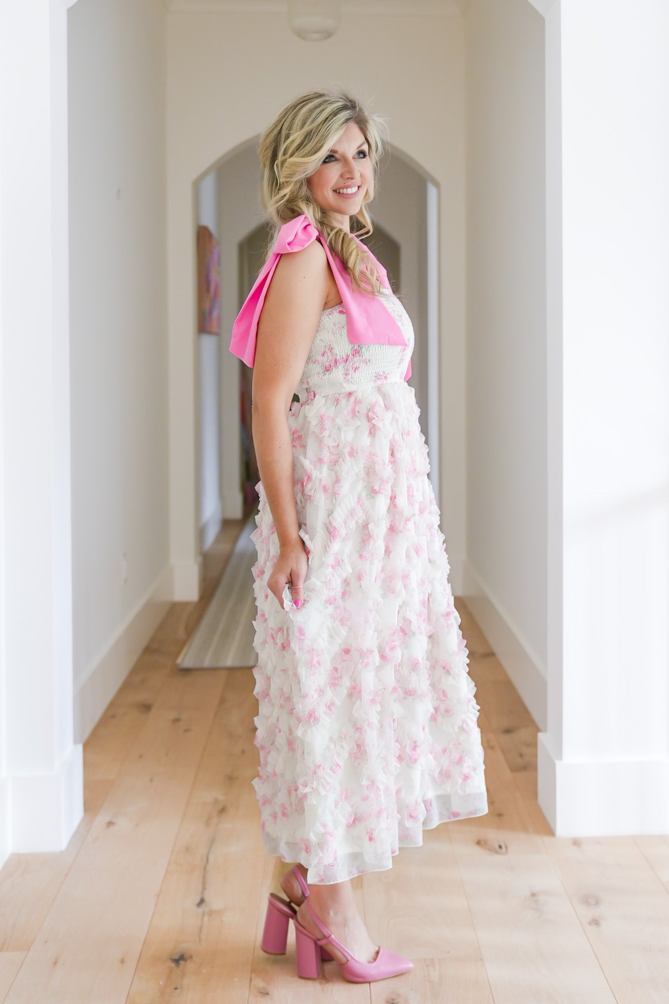 Floral Print Sleeveless Smocked Ruffle Dress