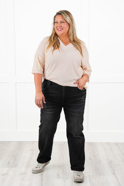 Risen Black Distressed Mid Rise Boyfriend Jeans