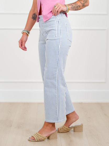 Mica High Rise Blue Striped Cropped Wide Leg Jeans