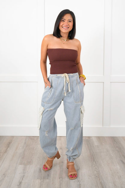 Sleeveless Ribbed Fold Over Tube Top