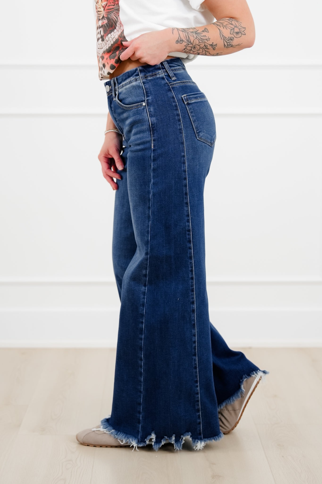 Restock! Risen High Rise Dark Wash Wide Leg Jeans
