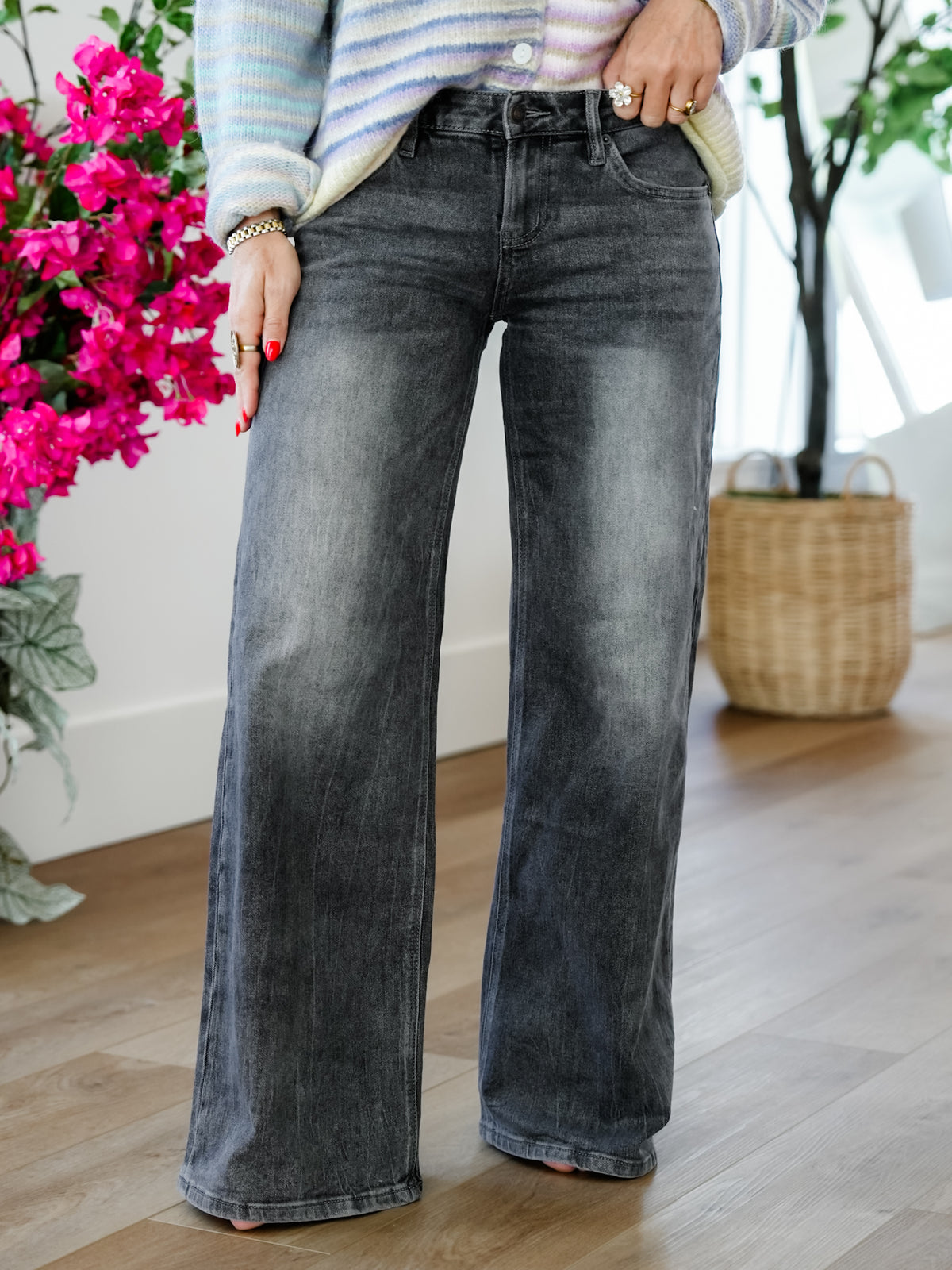 Mica Low Rise Gray Wide Leg Jeans