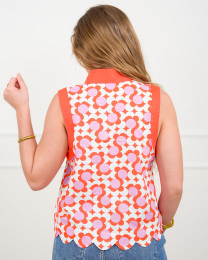 Sleeveless Floral Print Top with Scallop Hem