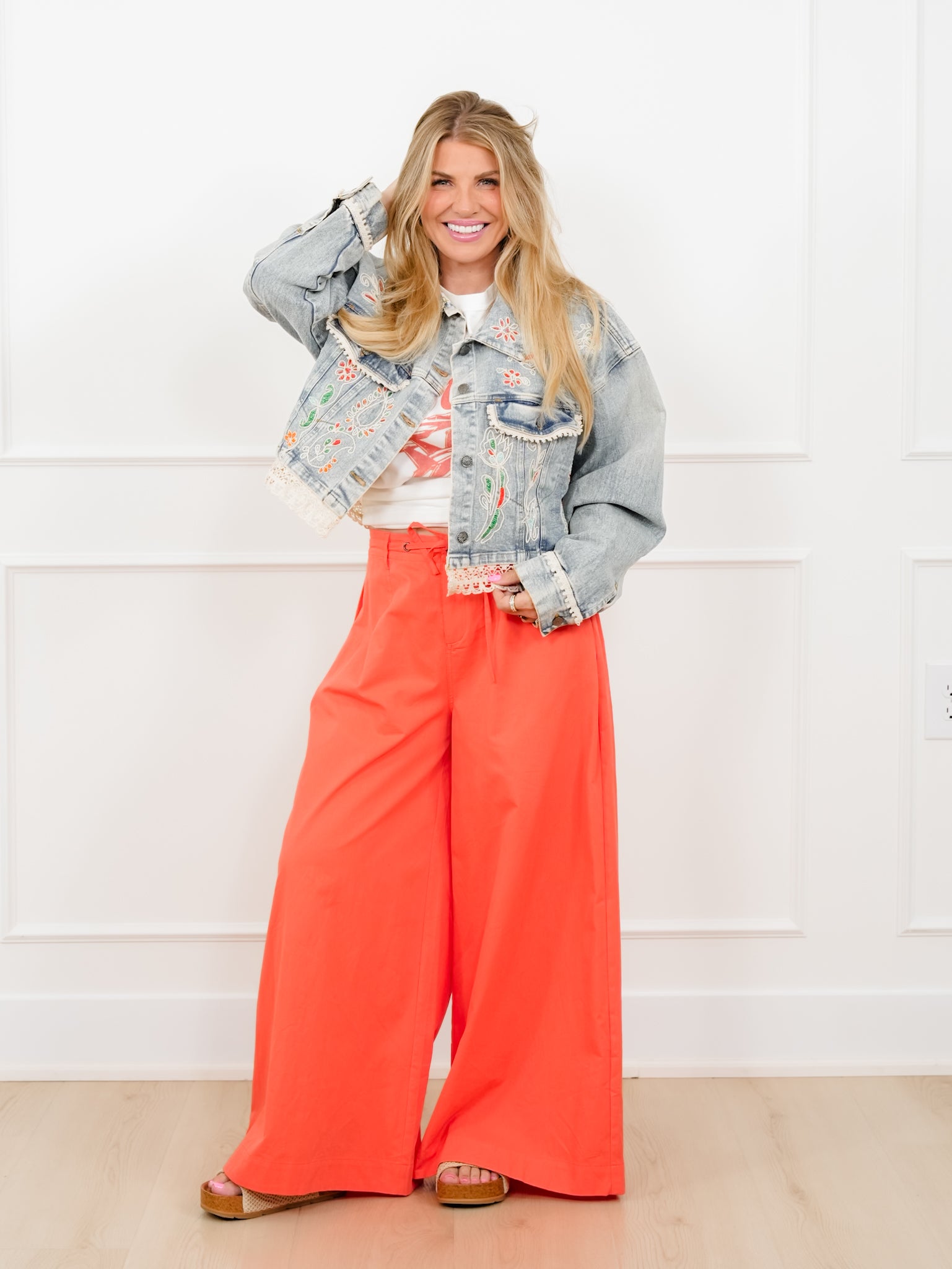 POL Embroidered Long Sleeve Jacket with Lace Trim – Freckled Poppy
